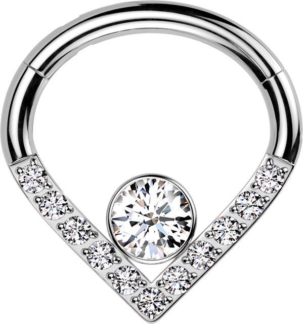 Produktbild Star Piercing Micro Segmentring klappbar Winkel silber Kristalle silber grosser Kristall silber (ohne Messing, Titan G23)