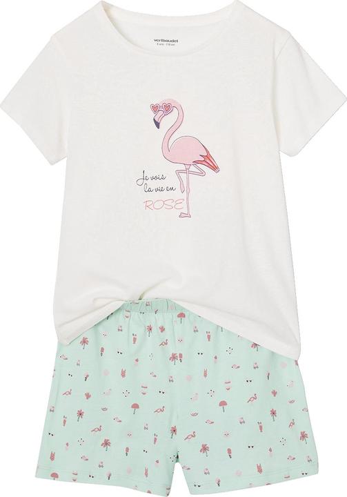 Produktbild Vertbaudet 2er-Pack Mädchen Sommer-Schlafanzüge Regenbogen & Flamingo, mit Recycling-Baumwolle (110)