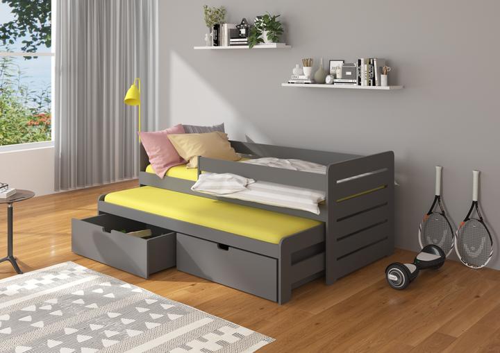 Produktbild ADRK Furniture Doppelbett mit Geländer und Matratzen TOMI 200x90 (200 x 90 cm)