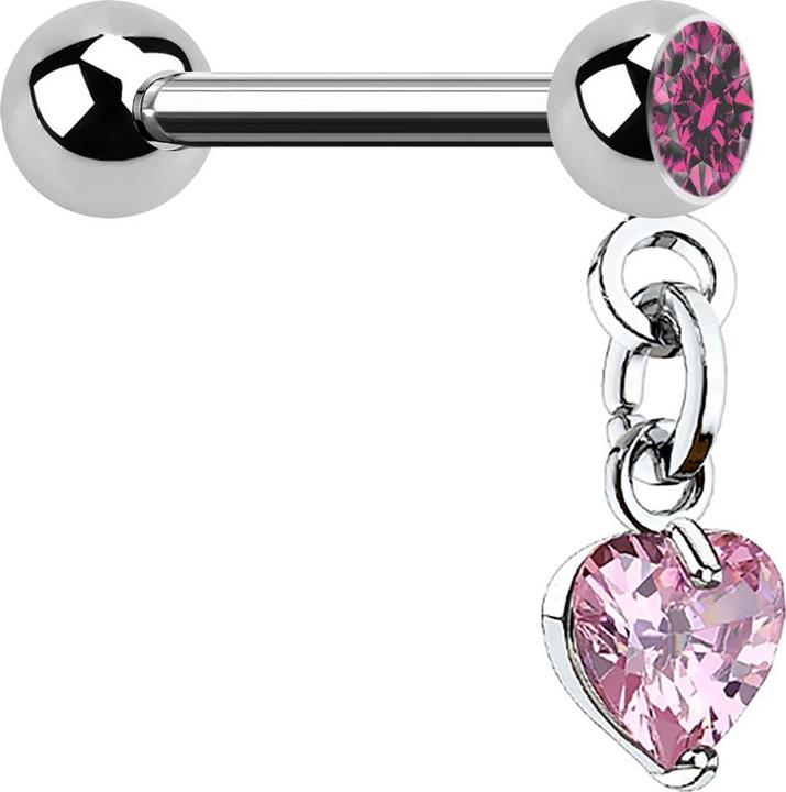 Actual product image Star Piercing Micro Barbell silber mit Kugel und Anhänger Herz Kristall pink (Surgical steel 316L, Brass)