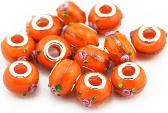 Produktbild Hermex Glas Bead versilbert 925 - Silbrig Orange (Glas-Kombination, Silber-925-Oberfläche und eine Metalllegierung)