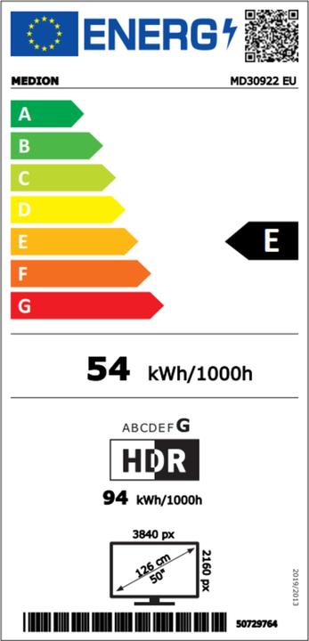 Energy Label Medion LIFE® X15071 (MD 30922) Android TV™ (50", LCD, 4K)