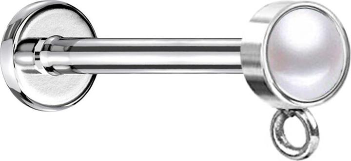 Produktbild Star Piercing Micro Labret Innengewinde silber mit Zylinder Perle weiss Ring für Anhänger (Chirurgenstahl 316L)
