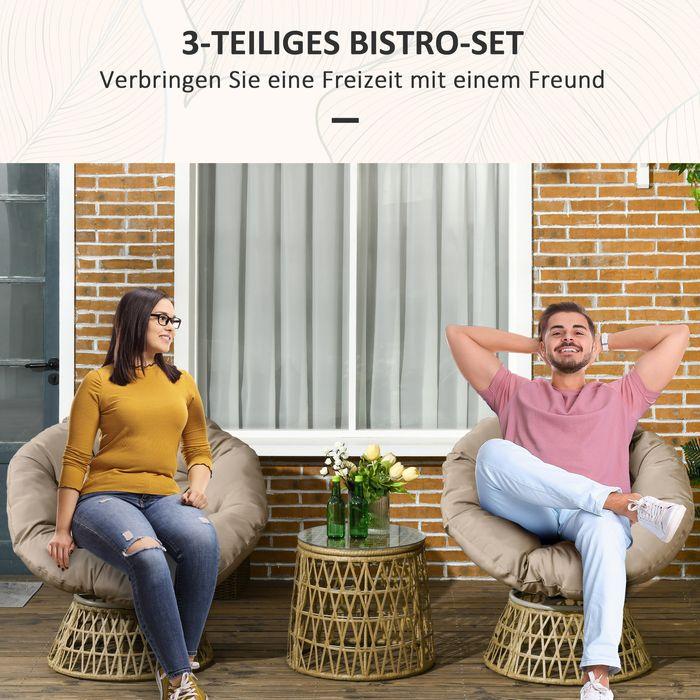 Produktbild Swisshandel24 Gartenmöbel-Set 3-tlg., Bistro-Set inkl. Couchtisch, 2 Stühle, Gartensitzgruppe mit Kissen, Gartenga (45 cm)