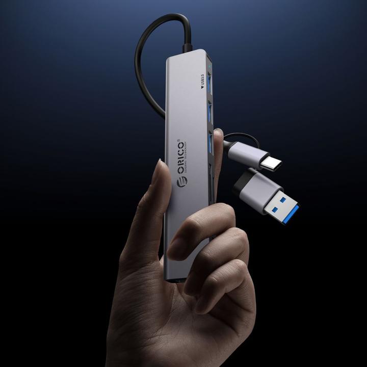 Produktbild Orico Converter YSA2-U3 USB-A/USB-C Hub Docking Station 1x USB-A 3.0 + 6x USB-A 2.0 - Gray (USB-A, 7 Ports)