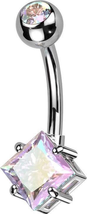 Actual product image Star Piercing Banana silver with ball silver crystal multicolor and large square crystal multicolor (Brass, Titanium G23)