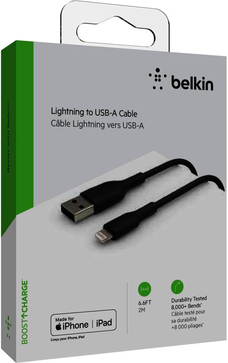 Image du produit Belkin BOOST CHARGE LIGHTNING SUR CÂBLE USB-A, 2M, Noir (2 m, USB 2.0)