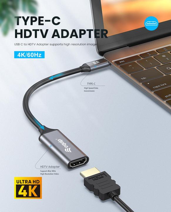 Produktbild equip Adapter USB-C -> HDMI 2.0 4K60Hz 0.15m gr (HDMI, 15 cm)
