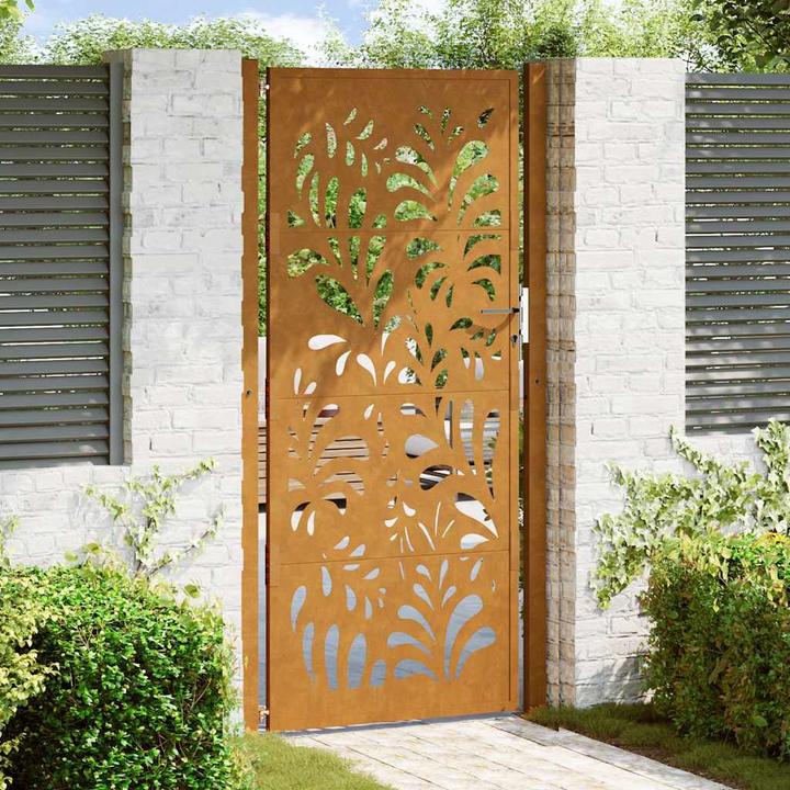 Produktbild VidaXL Gartentor 105x205 cm Wetterfester Stahl Wellen-Design Zauntor