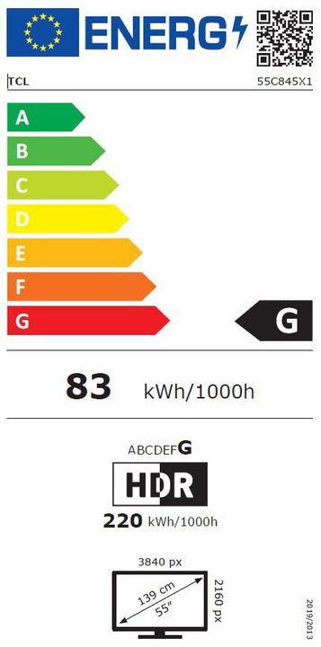 Label énergétique TCL 55C845 (55", QLED, 4K, 2023)