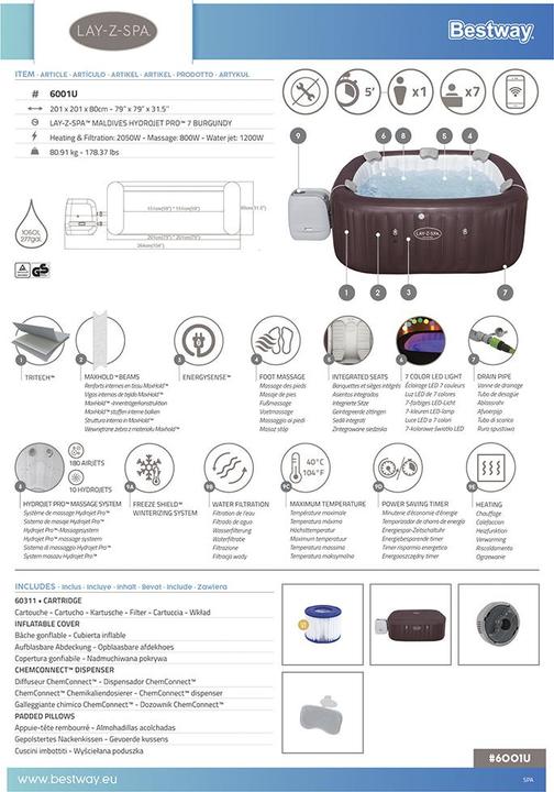 Image du produit Bestway Lay-Z-Spa Maldives MaxHold EnergySense (7 pers.)