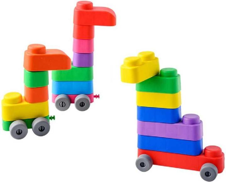 Image du produit Montessori Jouets, Jouets éducatifs, Blocs souples et roues - 15 blocs et 12 roues