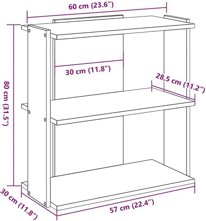 Immagine prodotto VidaXL Libreria 3 ripiani Bianco 60x30x80 cm Materiale in legno (60 x 30 x 80 cm)