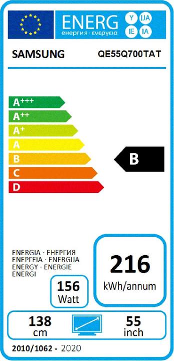 Energie-Label Samsung QE55Q700T ATXZG (55", QLED, 8K, 2020)