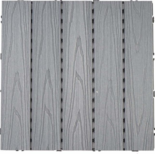 Actual product image Swisshandel24 WPC floor tile, wood look balcony/terrace, 3D structure linear coated-grey 4x each 50x50cm = 1q (4 x)
