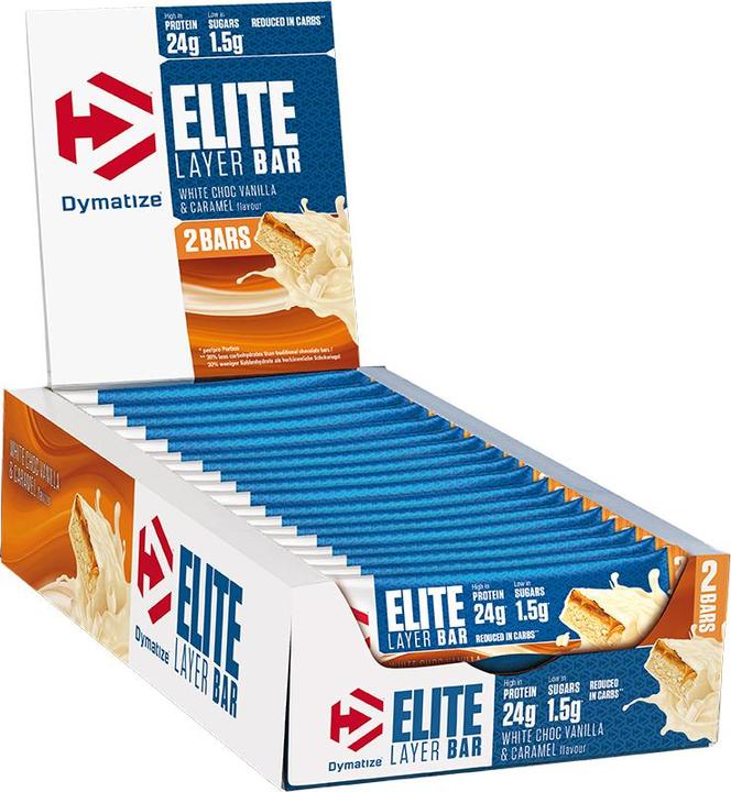Produktbild Dymatize Elite Layer (Weisse Schokolade, Vanille, Caramel, 18 Stk., 1080 g)
