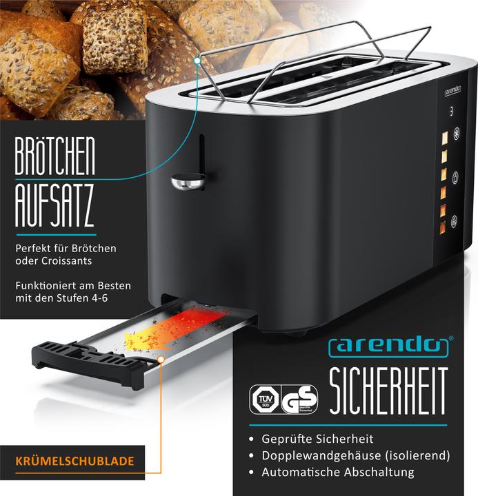 Immagine prodotto Arendo Toaster Edelstahl 4 Scheiben Langschlitz, Restzeit & Bräunungsgradanzeige, Touch Display, 1500 W