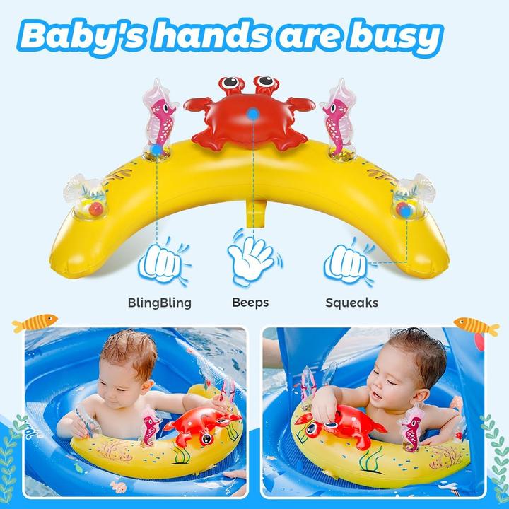 Image du produit Activity Board Bouée bébé avec toit solaire UPF50+ & jouets, aide à la natation bébé pour la piscine, jeune enfant