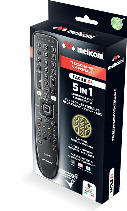 Actual product image Meliconi Gumbody Facile 5+ DVD/Blu-ray remote control, Home audio system, Home cinema system, Sk (Universal remote control)