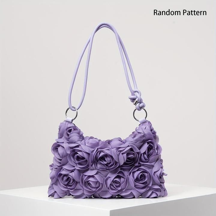 Produktbild Only-Bags.Store Elegante Rose Floral Umhängetasche - verstellbarer Riemen, Reissverschluss, Polyester, perfekt für