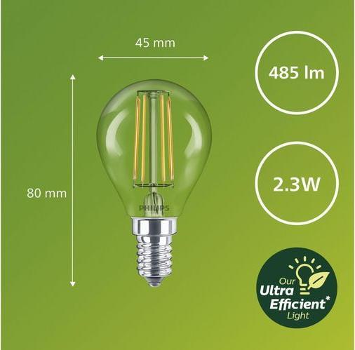 Actual product image Philips Ultra Efficient (E14, 2.30 W, 485 lm, 1 x, A)