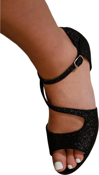 Actual product image Where's That From Womens/Ladies Beatrice Glitter Faux Leather Crossover Strap Wide Kitten Heel High Heels (39)