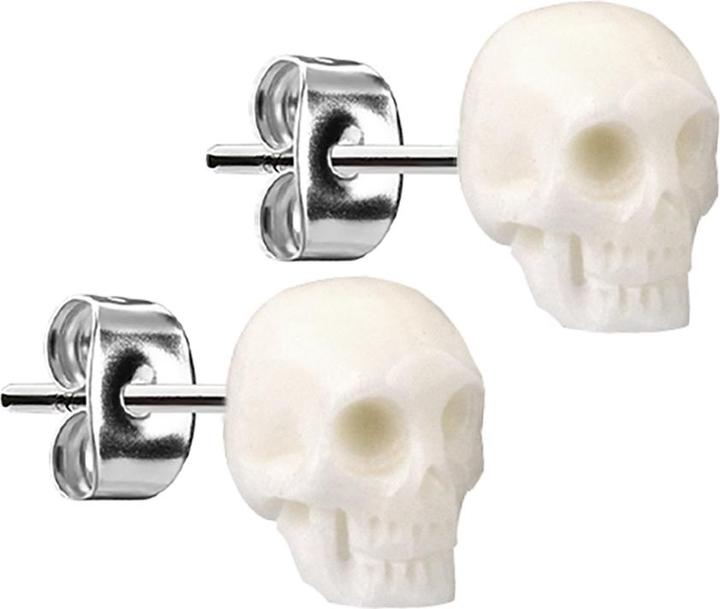 Produktbild Star Piercing Ohrstecker silber Totenkopf aus Knochen weiss (ohne Messing, Organisch, Chirurgenstahl 316L)