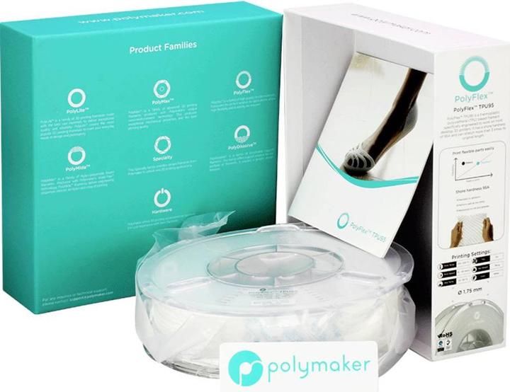 Image du produit Polymaker PolyFlex TPU95 V2 - Blanc - 1.75mm (TPU, 1.75 mm, 750 g, Blanc)