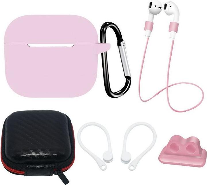 Produktbild Hurtel AirPods 3 Silicone Case Set + Case/Ear Hook/Neck Strap/Watch Strap Holder/Carabiner Clasp - pink (Kopfhörer Tasche)