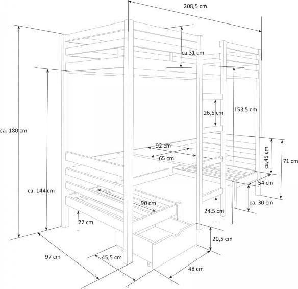 Produktbild Homestyle4u Kinderbett Hochbett mit Schreibtisch und Sitzkissen (90 x 200 cm)