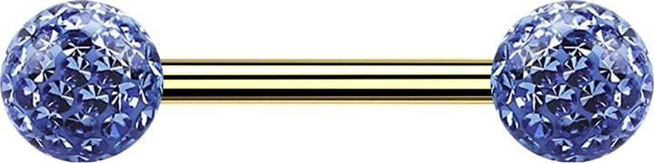 Actual product image Star Piercing Barbell gold-plated with two crystal balls light blue Epoxy protective layer (Titanium G23, without brass)