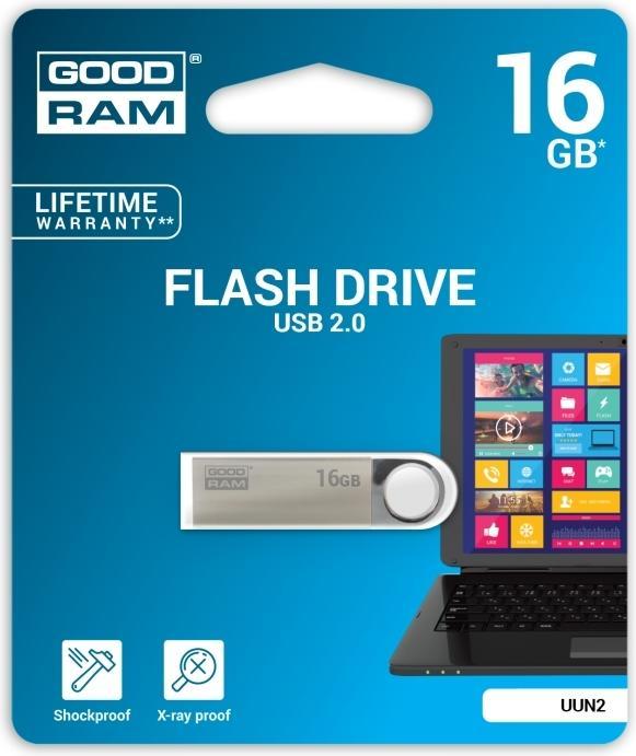 Actual product image Goodram 16GB USB 2.0 - 16 GB - USB Type-A - 2.0 - 20 MB/s - Rotating ring - Black - Silver (16 GB, USB-A, USB 2.0)