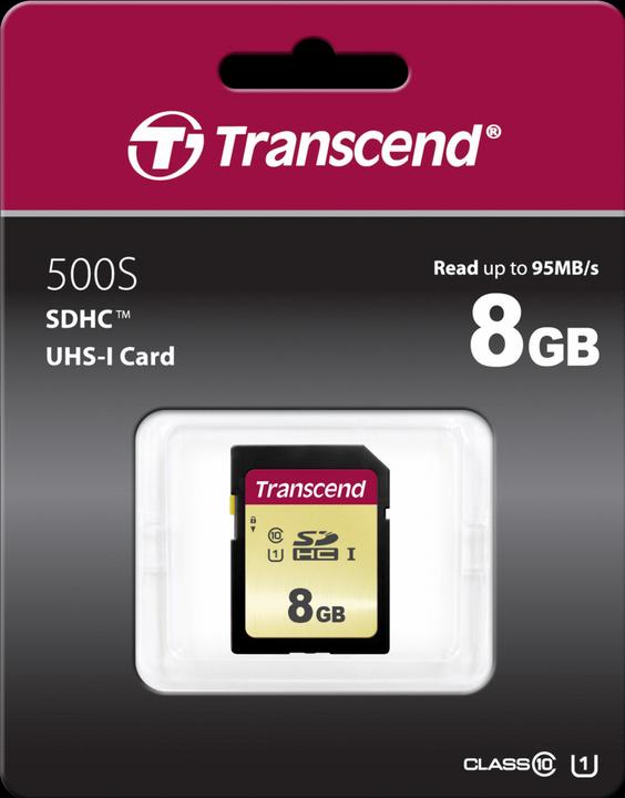 Image du produit Transcend SDHC 500S 8 Go Classe 10 UHS-I U1 (8 Go, SDHC, U1, UHS-I)