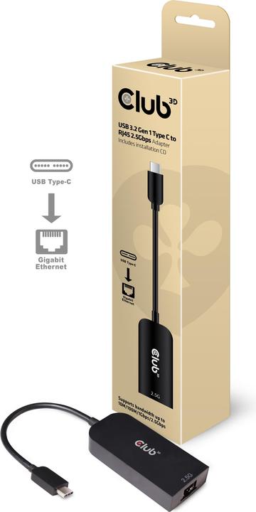 Image du produit Club 3D USB Typ-C zu (USB-C 3.2 Gen 1, RJ45 (1x))