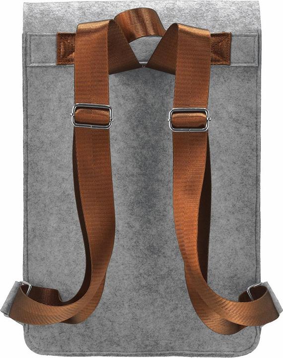 Actual product image Casativo Felt backpack with inscription auf geht's and fastening buckles, grey, 27.5 x 36 cm