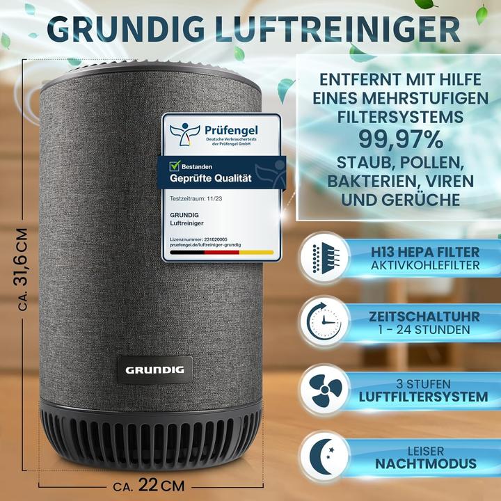 Produktbild Grundig Luftreiniger mit HEPA- und Aktivkohlefilter (49 m²)