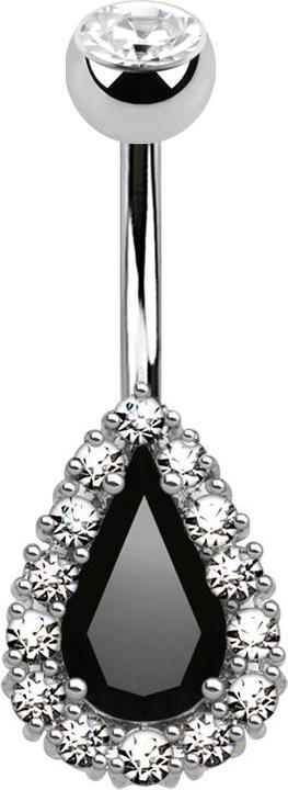 Immagine prodotto Star Piercing Banana argento con goccia di cristallo nera cerchiata di cristalli (Ottone, Acciaio chirurgico 316L)