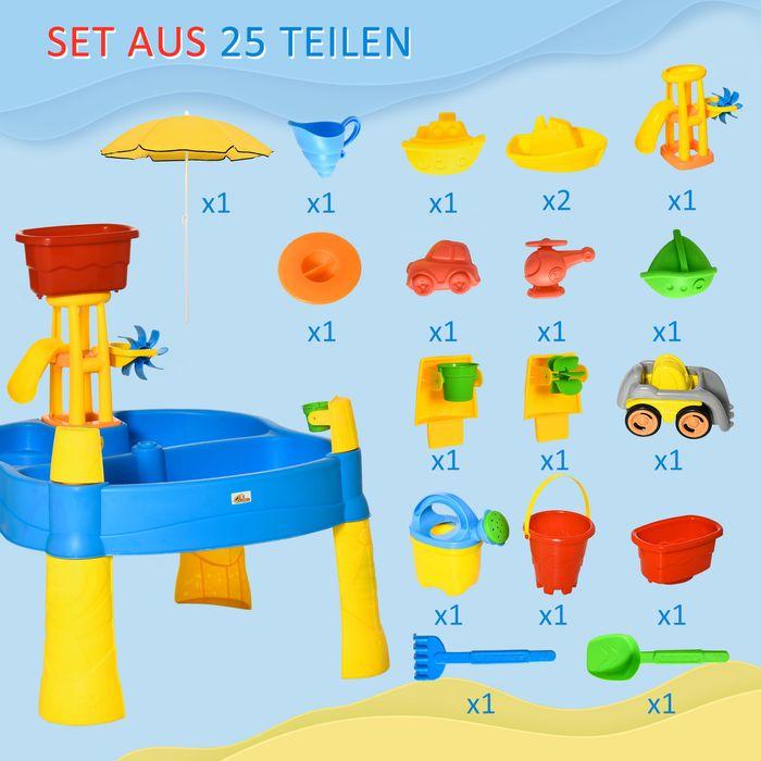 Image du produit Swisshandel24 Table de jeu de sable et d'eau 2 en 1 pour les activités de sable et d'eau en plein air 25 pièces