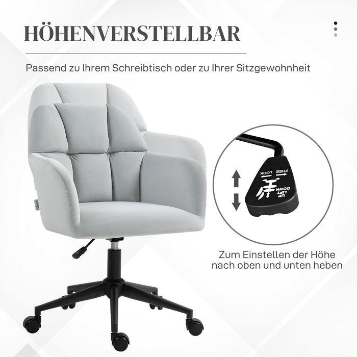 Image du produit Swisshandel24 Chaise de bureau, aspect velours, avec accoudoirs, gris clair