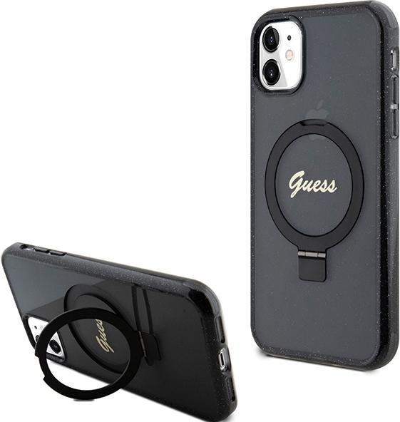 Actual product image Guess GUHMN61HRSGSK iPhone 11 / Xr 6.1" czarny/black hardcase Ring Stand Script Glitter MagSafe (Apple iPhone 11)