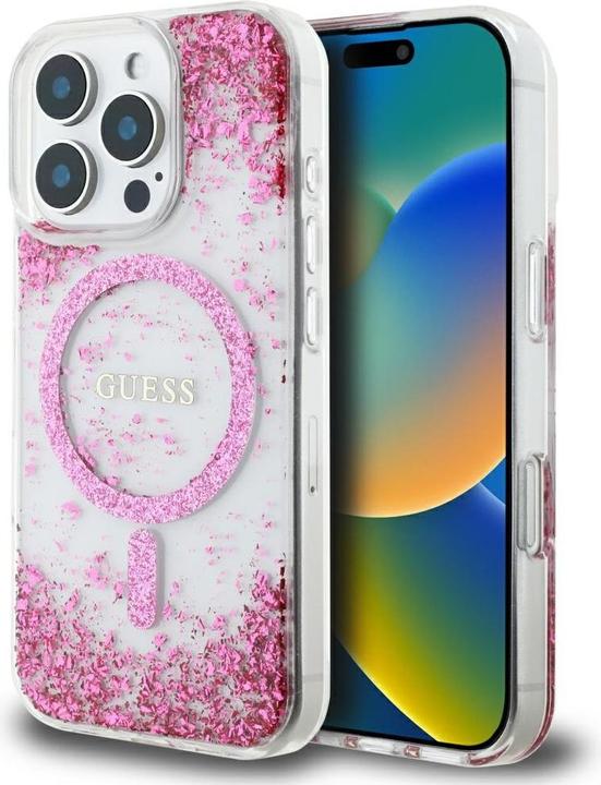 Actual product image Guess HC Resin Bottom Glitter MagSafe Case for iPhone 16 Pro Max - Pink (Apple iPhone 16 Pro Max)