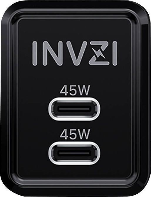 Actual product image Invzi Wall charger GaN 2x USB-C, 45W, EU (black) (45 W)