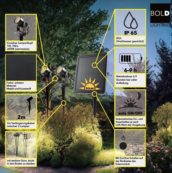 Produktbild Bold Garden SIMON LED Solarstrahler (70 lm, IP65)