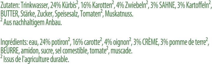 Valeurs nutritives et ingrédients Knorr 100% naturel Velouté de potiron, soupe à la crème de potiron, légumes cultivés de manière durable (450 ml)