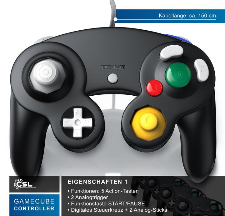 Produktbild CSL 2x Nintendo Controller, Gamepad für Nintendo GameCube / Wii Vibrationseffekte / ergonomisch