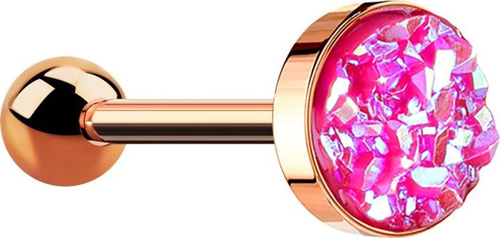 Produktbild Star Piercing Micro Barbell rosegold mit Druse Stein pink (ohne Messing, Chirurgenstahl 316L)