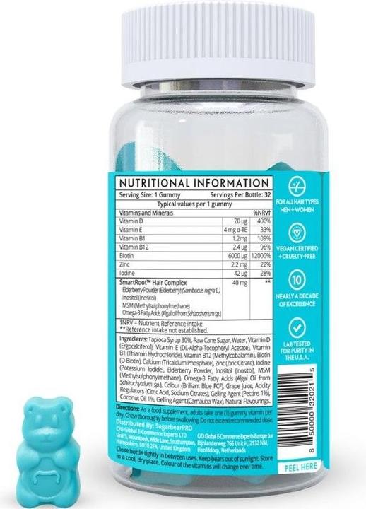 Valeurs nutritives et ingrédients Sugarbearhair Hair Vitamins DUO (120 pièce(s), Gummies, 300 g)
