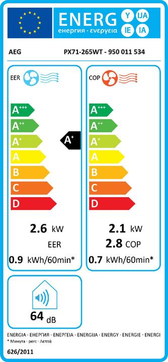 Energie-Label AEG PX 71 - 265 WT (20 m², 9000 BTU/h)