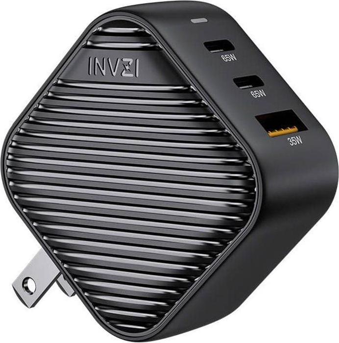 Image du produit Invzi GanHub 2x USB-C + USB wall charger, 65W, EU/UK/AU/US (black) (65 W)