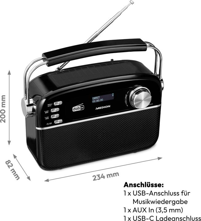 Actual product image Medion DAB+ Radio LIFE E66809 Black (DAB+, FM, VHF, PLL, Bluetooth)